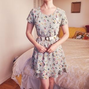 Vintage 90s Floral Sundress Mint Flutter Sleeve